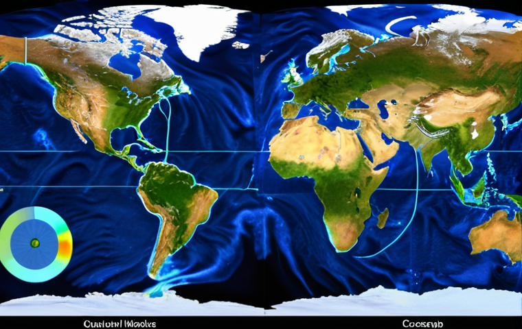 **
"Advanced climate models visualizing future climate scenarios with complex data streams, scientists collaborating around holographic projections, emphasizing technological advancement and international cooperation in climate research."
**